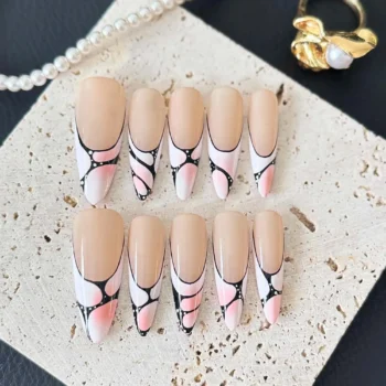 Elegant Gradient Press On Nails - Pink White Stiletto - Modern Abstract Nail Art