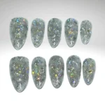 Holographic Glitter Press On Nails: Short Stiletto, Reusable Gothic Nail Set