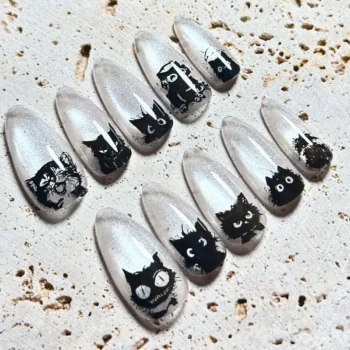 Halloween Cat Eye Press On Nails: Handmade Black Cat Nail Art