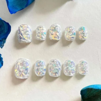 Aurora Ice Crystal Press On Nails: Handmade Reusable Fall Halloween Nail Set