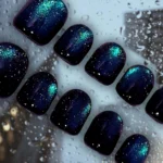 Starry Blue Press On Nails: Cosmic Galaxy Reusable Fake Nails