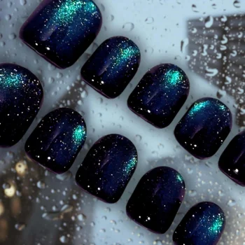 Starry Blue Press On Nails: Cosmic Galaxy Reusable Fake Nails