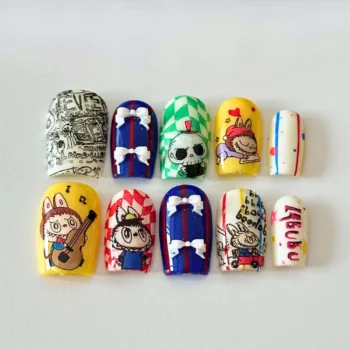 Labubu Press-On Nails: Handmade Cartoon Nail Art, Y2k Style