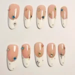 Celestial French Tip Press On Nails: Y2K Starburst Gem Nail Art