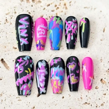 Y2K Graffiti Press On Nails: Handmade Punk Style, Reusable Fake Nails