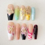 Summer Floral Press On Nails: Handmade French Tip Nail Art