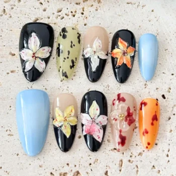Floral Press On Nails: Handmade French Tip Nail Art