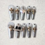 Gothic Halloween Press On Nails with 3D Charms - Reusable Fake Nails