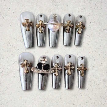 Gothic Halloween Press On Nails with 3D Charms - Reusable Fake Nails