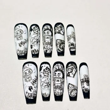 Comic Labubu Press-On Nails: Handmade Cartoon Nail