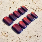 Red Cat Eye Press On Nails: Handmade Cosmic Galaxy Nail Art Set