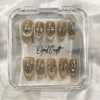 Crystal Press-On Nails: Heart Butterfly Charms, Elegant Nail Art